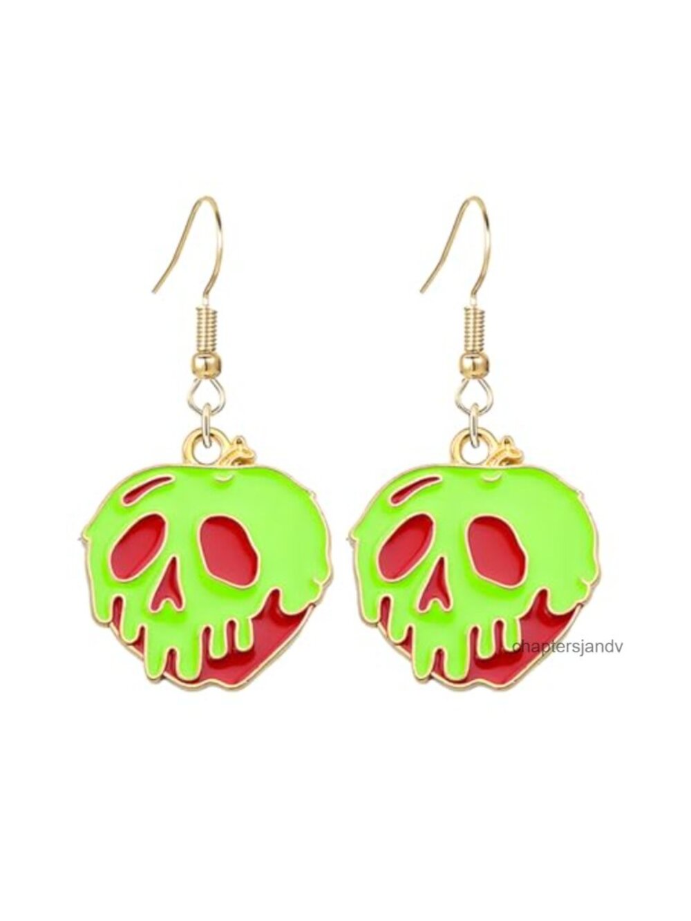 Poison Apples Dangle Earrings Skull Design French Wire Halloween